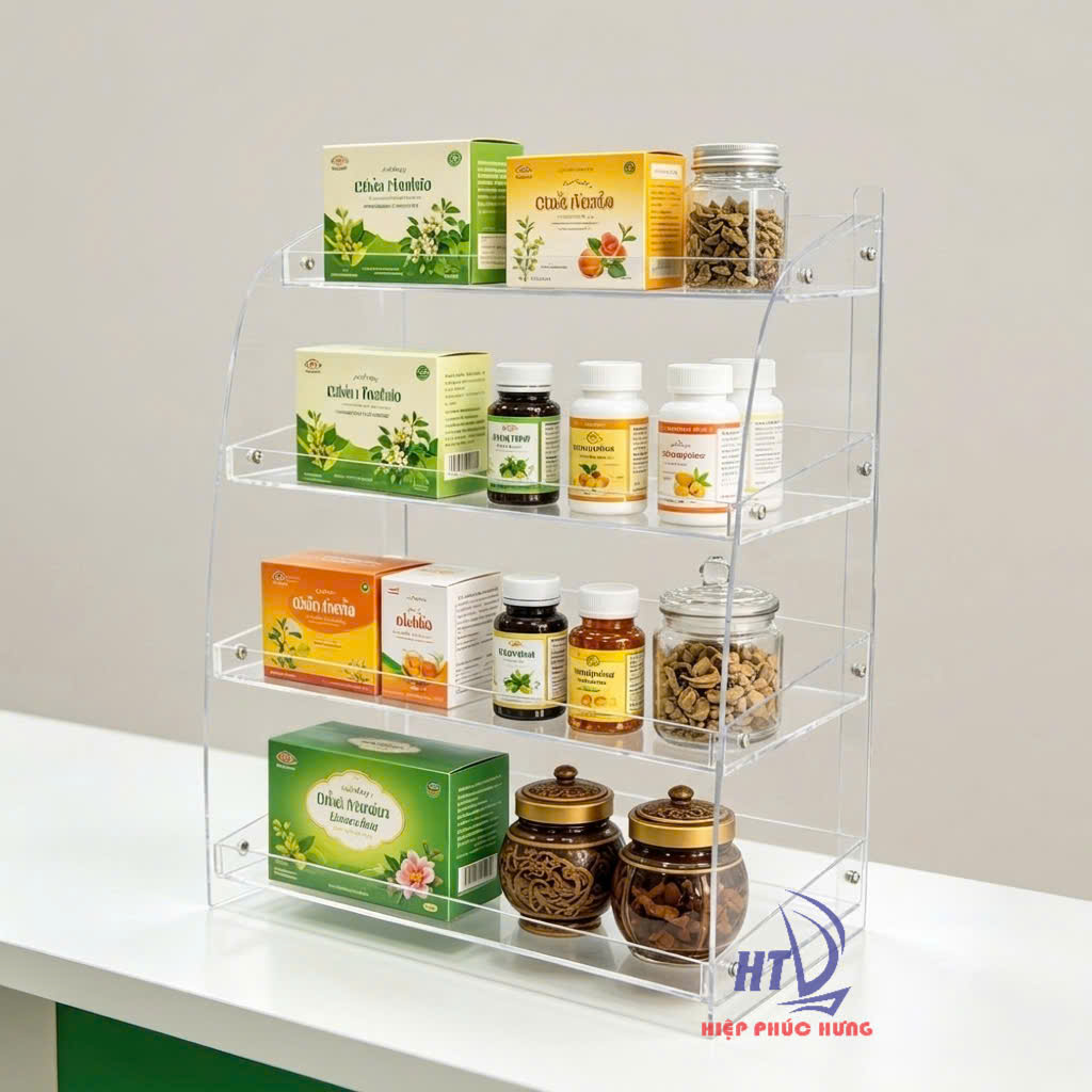 KỆ TRƯNG BÀY SẢN PHẨM VĂN PHÒNG PHẨM 4 TẦNG MICA TRONG - Ảnh 2